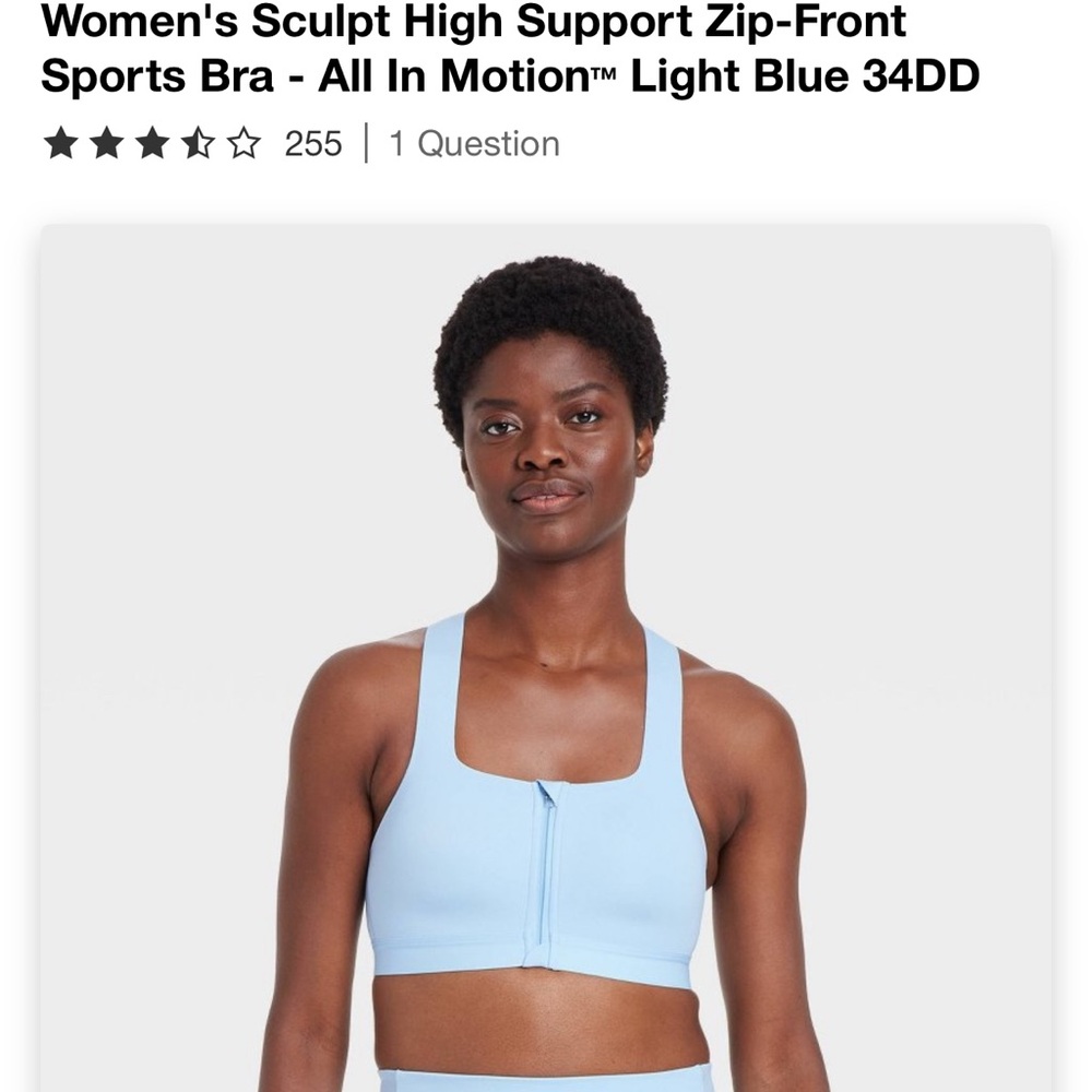 All In Motion Blue High Support Zip-Front Sports Bra